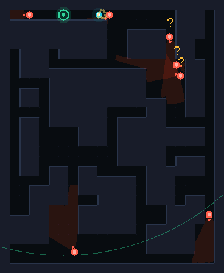 A thin green ring collapsing across the whole maze onto the exit