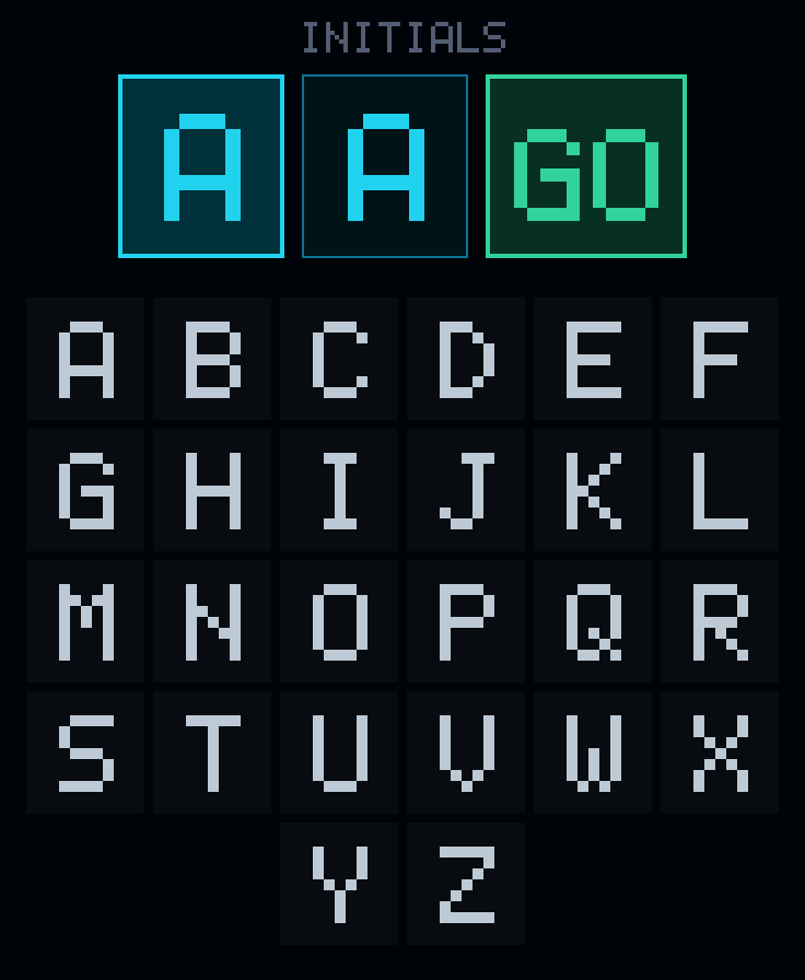 An A to Z keypad with two initial slots and a GO key