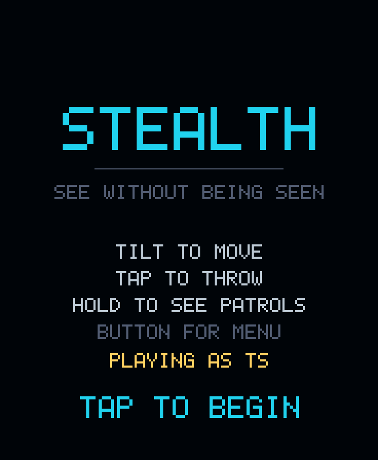 The title screen: Stealth, see without being seen, with the controls listed