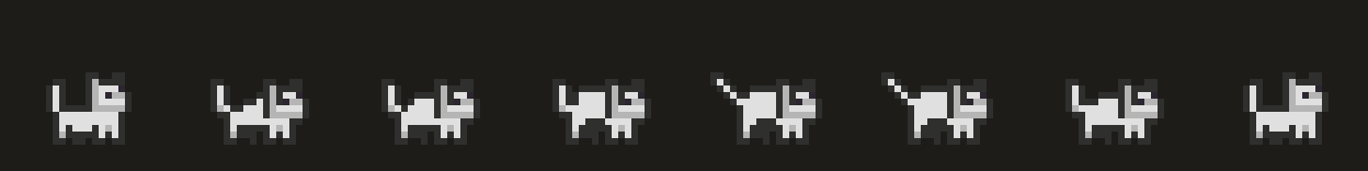 Eight frames of a pixel cat arching its back and hissing
