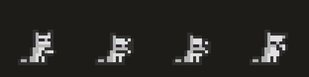 Four frames of a pixel cat cleaning behind its ear