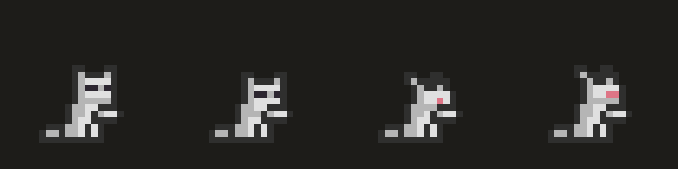 Four frames of a pixel cat licking its paw