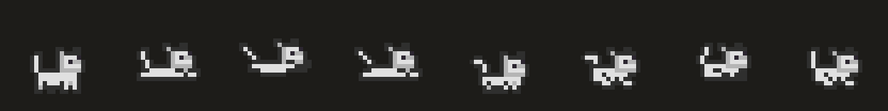 Eight frames of a pixel cat leaping through the air